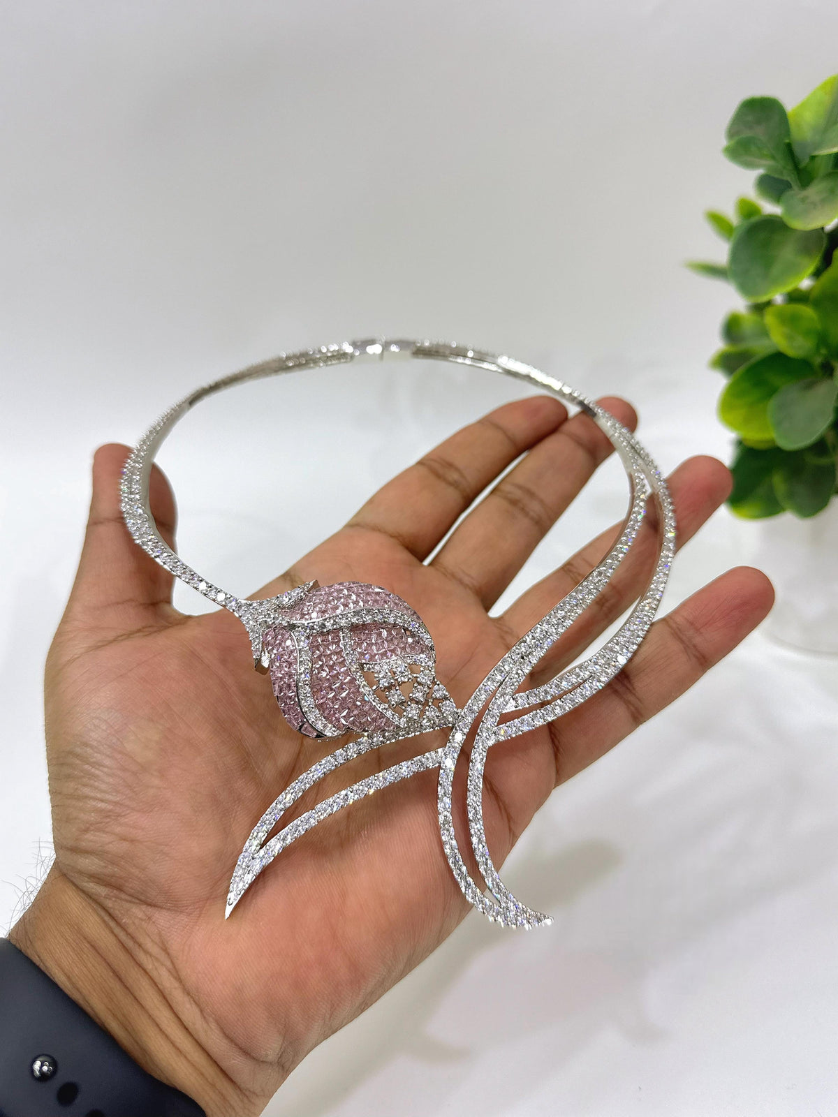 Green Stone American Diamond Necklace Set with Earrings | Indian Jewellery Silver-Tone Bridal Necklace Set | Party Wear Indian Necklace Set