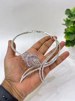 Green Stone American Diamond Necklace Set with Earrings | Indian Jewellery Silver-Tone Bridal Necklace Set | Party Wear Indian Necklace Set