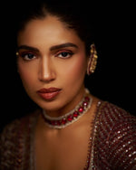 Celebrity Inspired Regal Ruby & Emerald Choker Set | Premium Victorian Polki Necklace with Geometric Drop Earrings