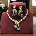 Gold-Plated Kundan & Ruby Pink Stone Necklace Earring Set Statement Bridal Jewelry