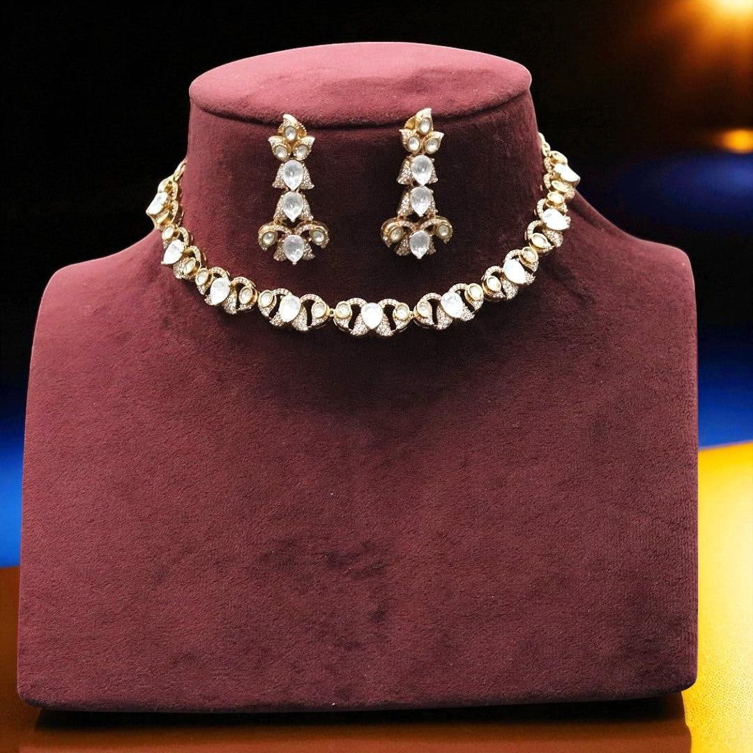 Elegant Kundan Choker Necklace & Earring Set Minimal Gold-Plated Bridal Jewelry