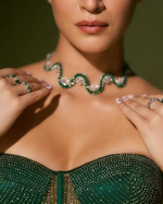 Celebrity-Inspired Green Statement Choker Necklace Set for Women | Designer Diamond Look Bridal & Party Wear Jewelry