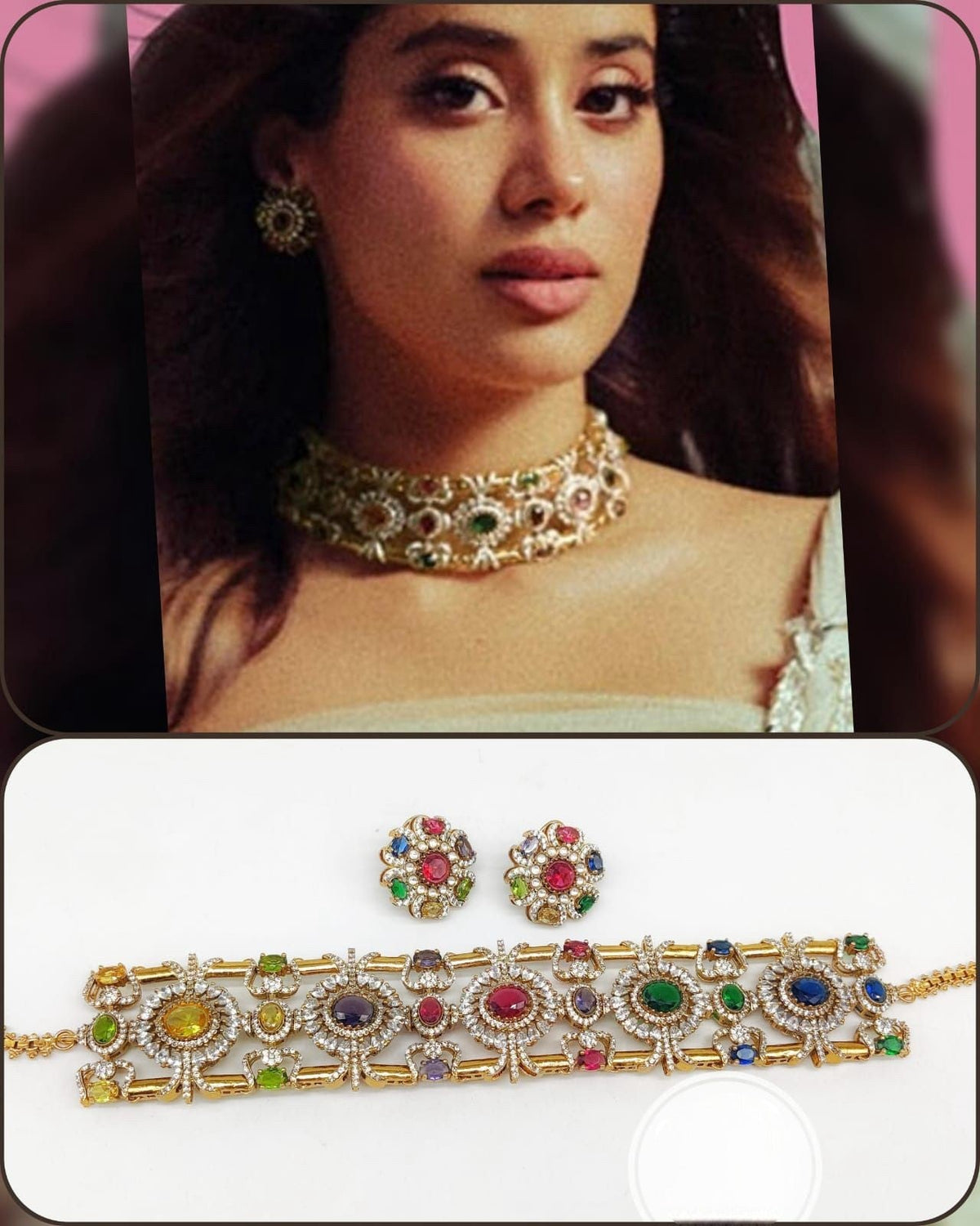 Bollywood Inspired Royal Kundan Choker Necklace Set With Earrings Set