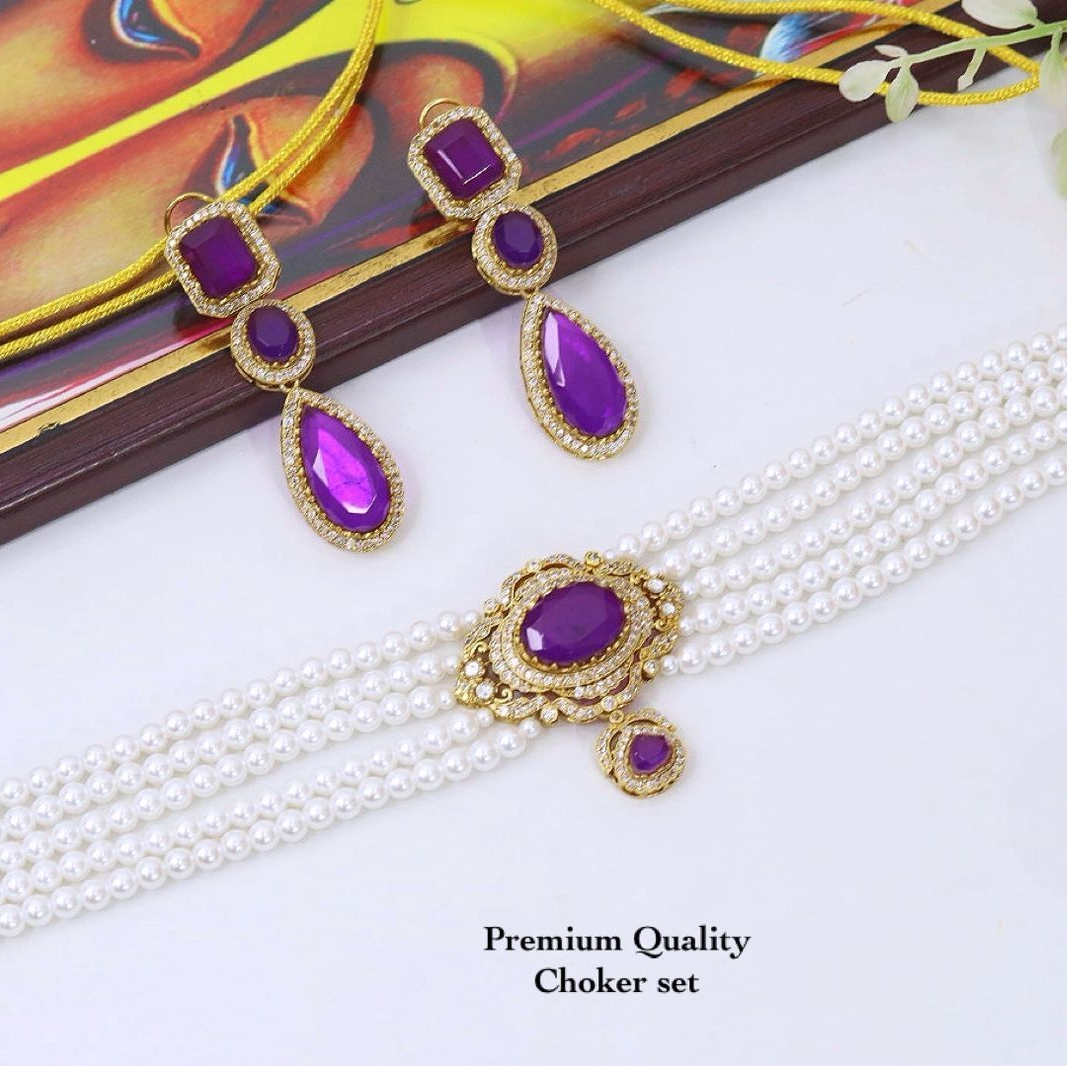 Sabyasachi Inspired Multi-Strand Pearl Choker Necklace Set with Teardrop Earrings | Royal Indian Bridal Kundan Wedding Jewellery