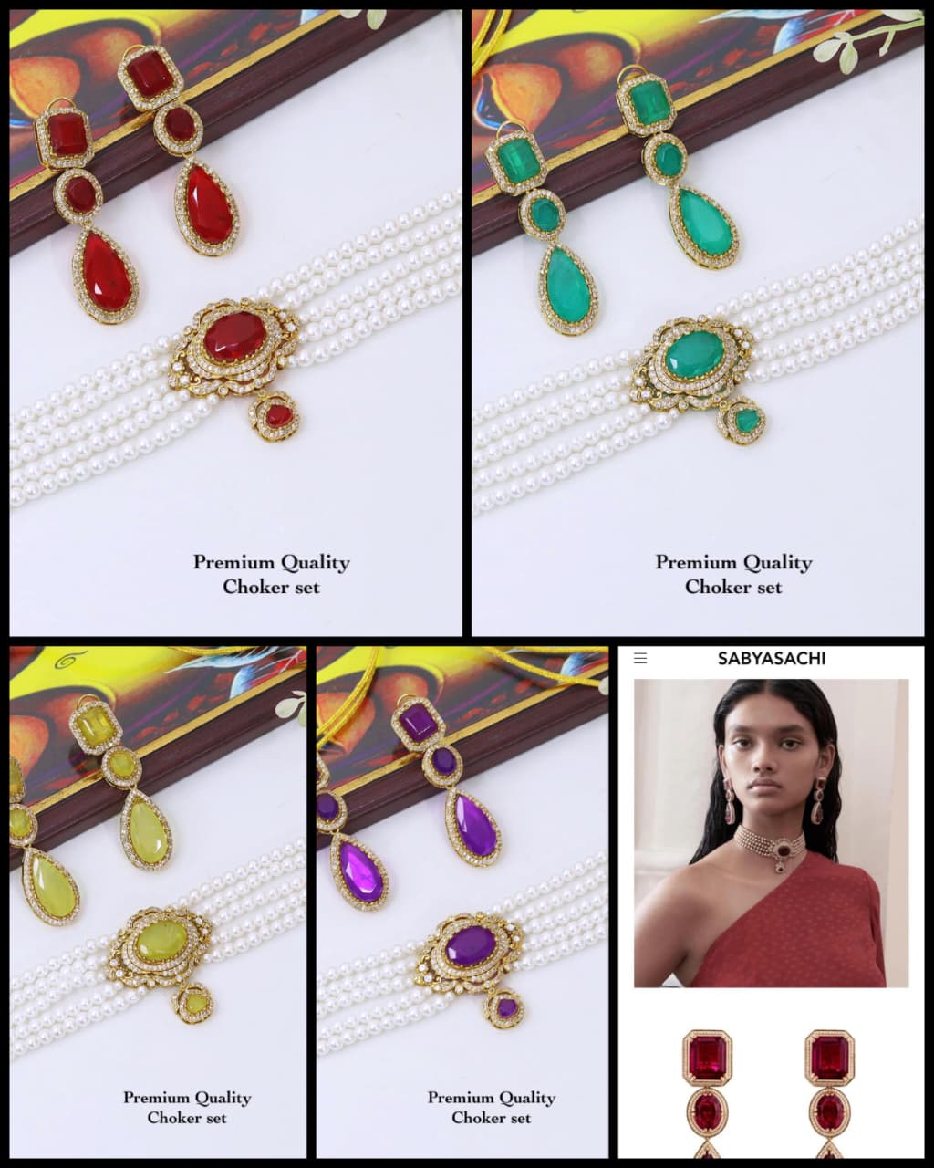 Sabyasachi Inspired Multi-Strand Pearl Choker Necklace Set with Teardrop Earrings | Royal Indian Bridal Kundan Wedding Jewellery