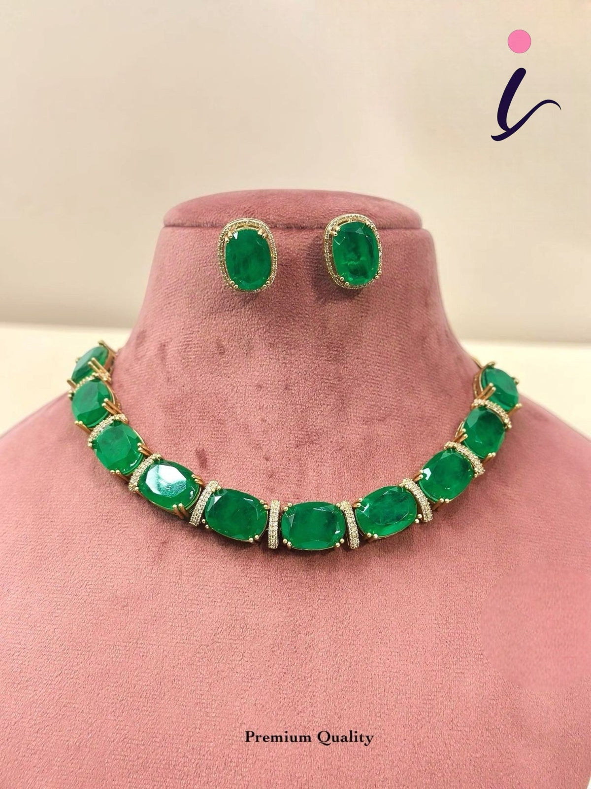 Emerald Green Statement Necklace Set with Earrings | Luxury Bridal Jewellery | Elegant Wedding, Party & Festive Wear Necklace for Women