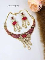 Ruby Red Kundan Necklace Set with Earrings for Women | Gold Plated Bridal Choker Jewellery | Traditional Indian Wedding & Party Wear