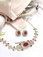 Ruby Red Kundan Fusion Choker Necklace Set with Stud Earrings for Women | Gold Plated Bridal Jewellery | Traditional Indian Wedding & Party Wear