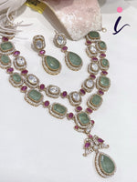 Emerald Green Stone Necklace Set with Earrings for Women | Gold Plated CZ Bridal Jewellery | Designer Indian Wedding & Party Wear