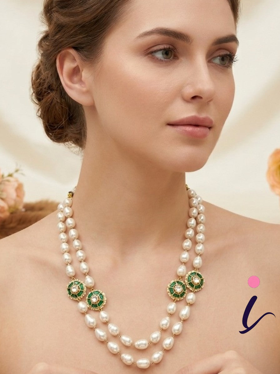 Green Meenakari Pearl Long Necklace for Women | Traditional Bridal Wedding & Festive Wear Jewellery
