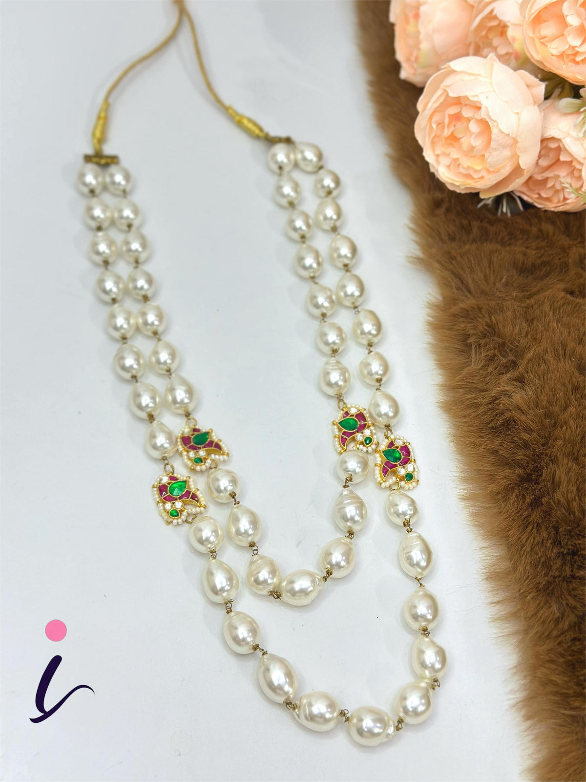 Green Meenakari Pearl Long Necklace for Women | Traditional Bridal Wedding & Festive Wear Jewellery