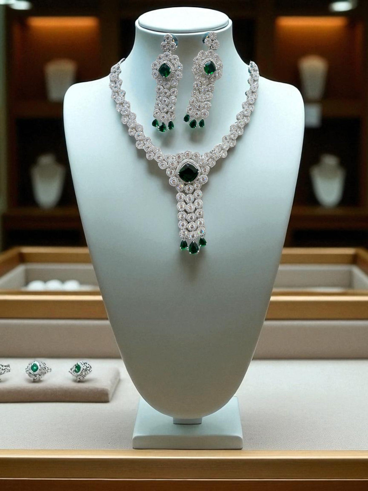 Silver-Toned Double Layered CZ Choker & Earrings SetIndian AD Jewelry for Weddings & Festive Wear