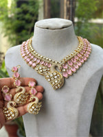 Royal Peacock Design Navy Blue Kundan Choker Necklace Set with Maang Tikka & Earrings Bridal Statement Jewelry