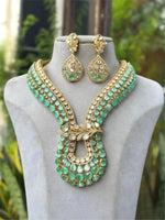 Mint Green Kundan Layered Long Necklace Set with Teardrop Earrings Bridal & Festive Designer Jewelry