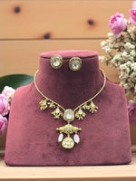 Exquisite Gold-Plated Kundan Polki Choker Necklace & Stud Earrings Set