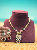 Traditional Meenakari & Polki Gold-Plated Necklace Set with Red & Green Stones