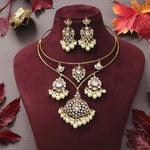 Traditional Polki & Pearl Gold Tone Choker Necklace Set