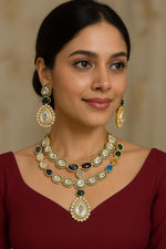 Handcrafted Kundan Polki Necklace with Pear, Oval & Round Gemstones