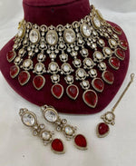 Grand Emerald Green Kundan Choker Necklace Set with Earrings & Maang Tikka Bridal Polki Jewelry