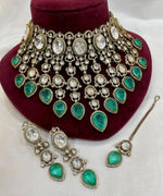 Grand Emerald Green Kundan Choker Necklace Set with Earrings & Maang Tikka Bridal Polki Jewelry