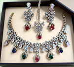 Designer Ruby & Diamond Choker Necklace Set with Earrings and Maang Tikka