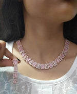 Elegant Silver-Toned Square CZ Choker Necklace with Matching Earrings – Bridal & Party Jewelry Set
