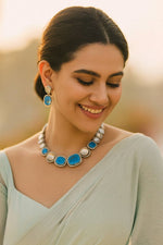 Elegant Blue Stone Necklace Set with Earrings | Designer Party & Wedding Jewelry for Women