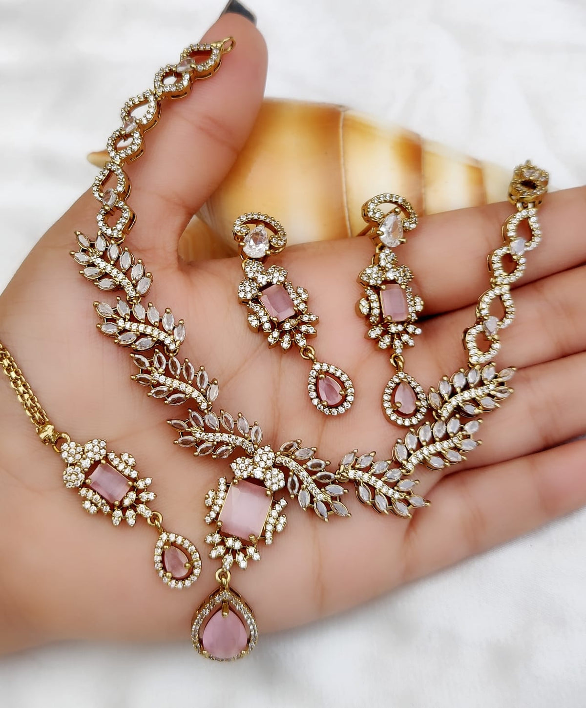 Gold-Plated Stone Necklace Set with Earrings & Maang Tikka | Indian Jewellery | Indian Necklace Set