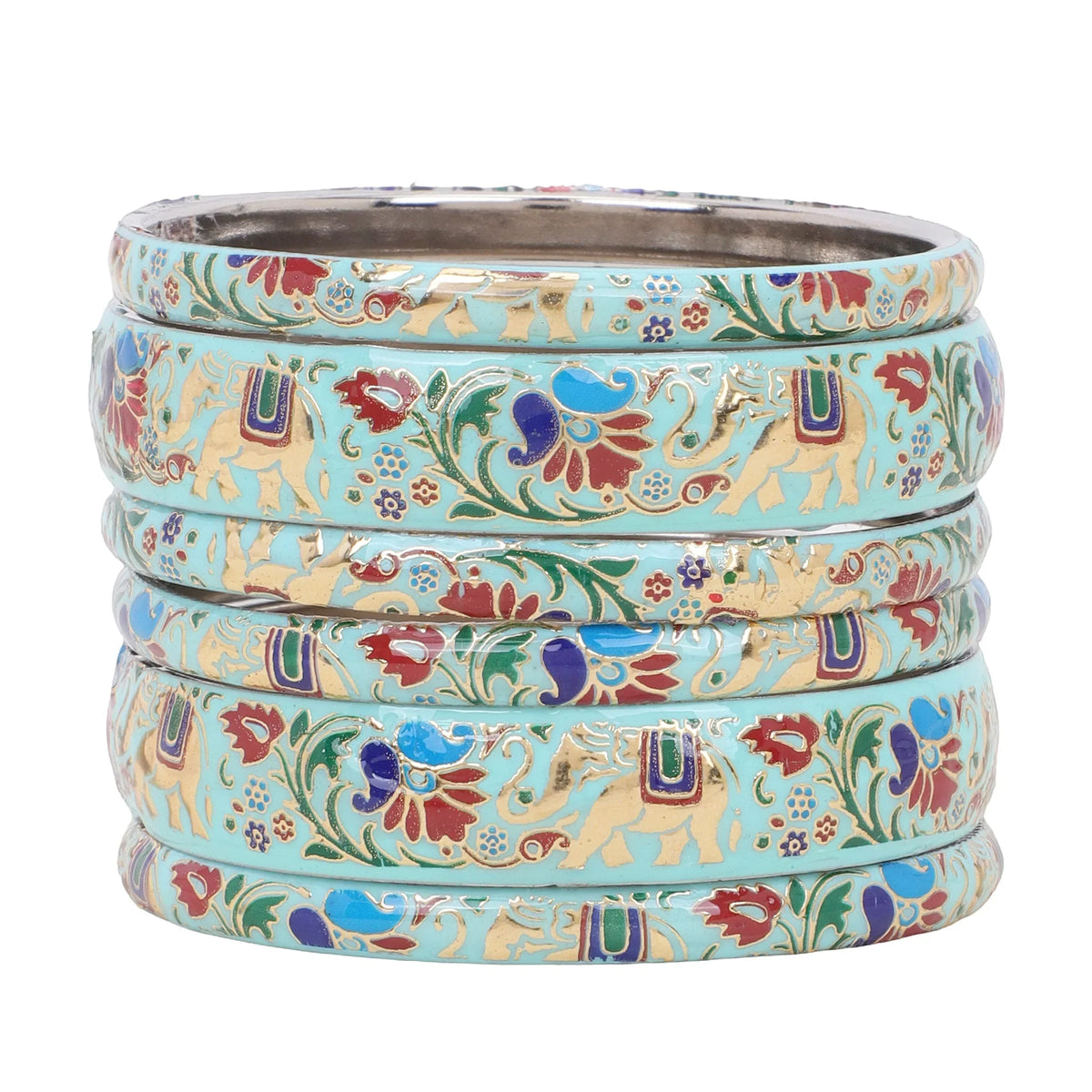 Set of 6 Elephant Bracelets | Traditional Kada Bangles | Ethnic Indian Jewelry