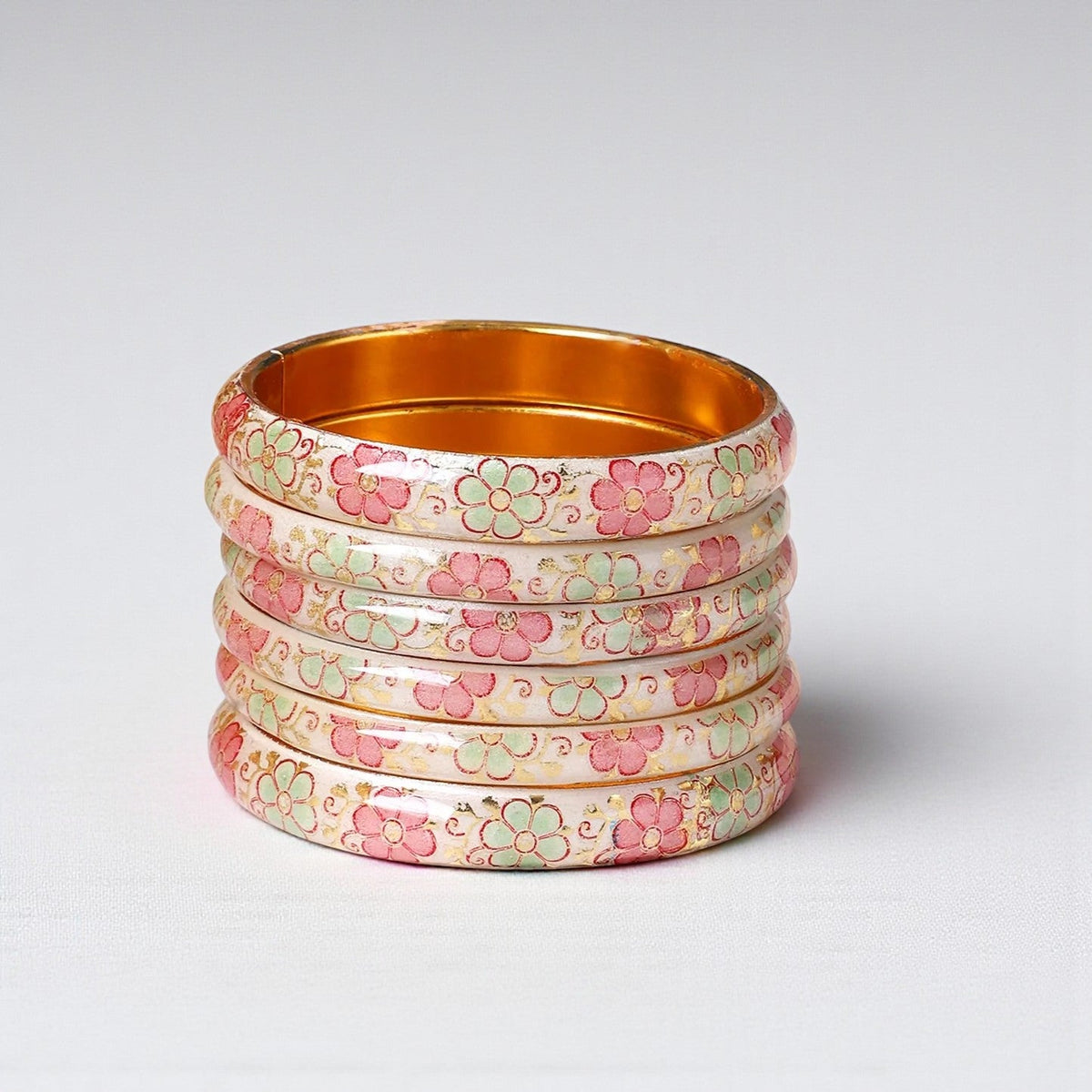 Set of 6 Pink & Pista Bracelets | Colorful Kada Bangles | Ethnic Indian Jewelry