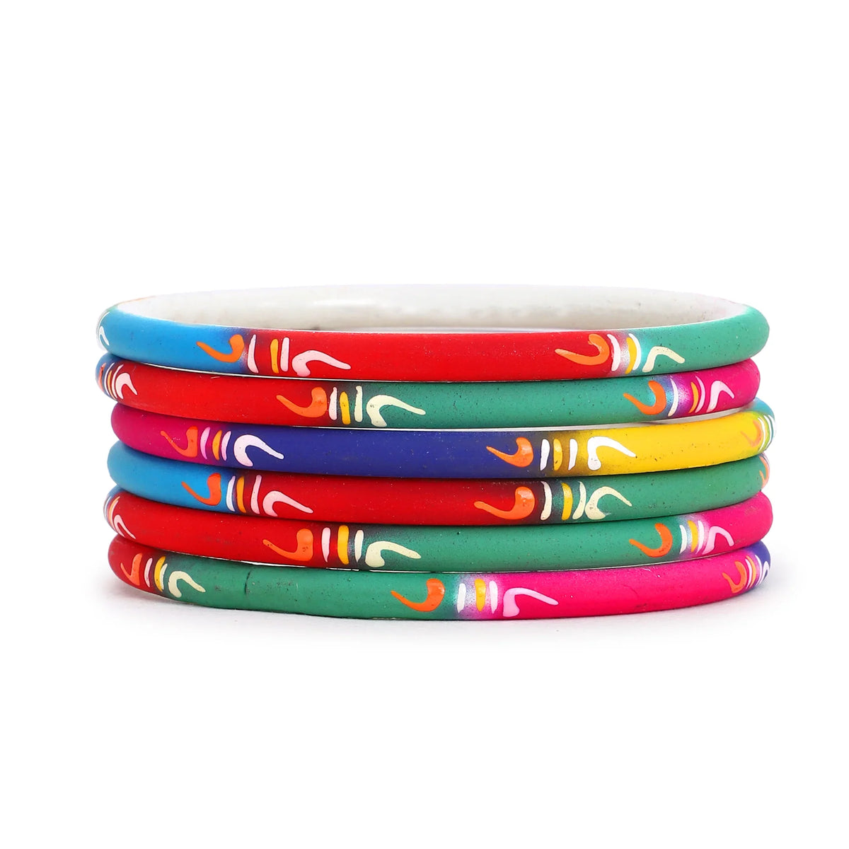 Set of 6 Multicoloured Handpainted Bracelets – Ethnic Boho Jewelry