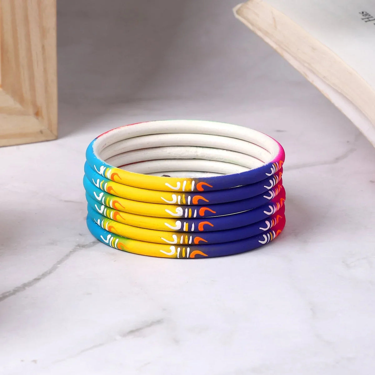 Set of 6 Multicoloured Handpainted Bracelets – Ethnic Boho Jewelry
