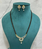 Sunburst CZ Mangalsutra Set with Contemporary Curve Pendant & Drop Earrings | Modern CZ Indian Mangalsutra Set | Traditional Indian Jewellery