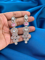 Indian Multi Layered AD CZ Silver Plated Bridal Earring Set