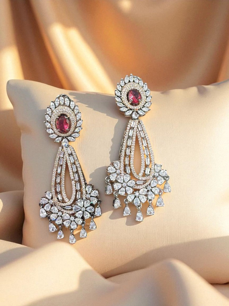 Royal Sapphire Drop Earrings Luxury CZ Stone Bridal Earring Set