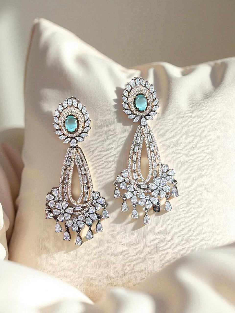 Royal Sapphire Drop Earrings Luxury CZ Stone Bridal Earring Set