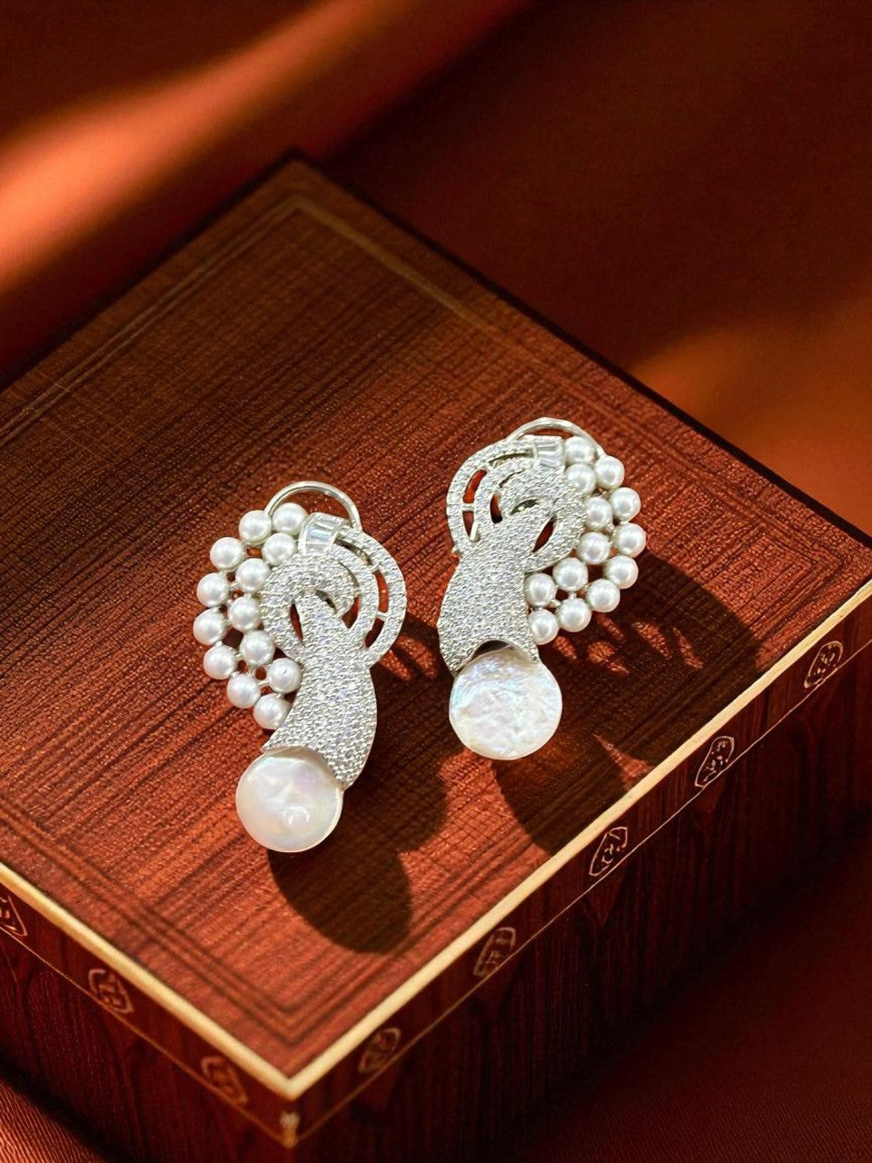 Elegant Pearl Drop & CZ Stud Earrings Modern Statement Design
