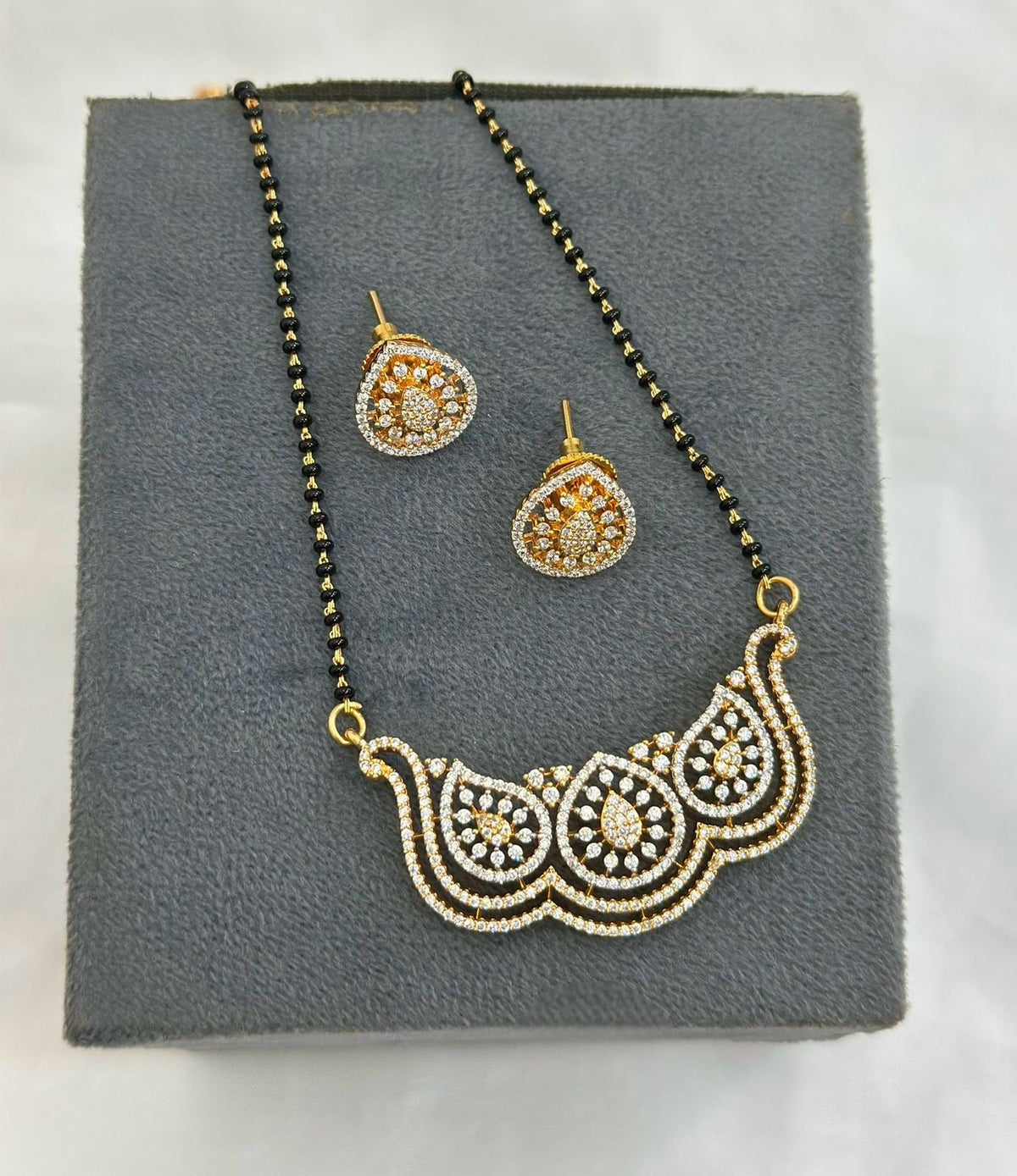 Royal CZ Mangalsutra Set with Teardrop Stud Earrings | Elegant CZ Indian Mangalsutra Set | Premium Traditional Indian Jewellery