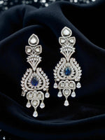 Blue Sapphire & Kundan CZ Earrings – Royal Teardrop Danglers with Antique Finish