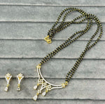 Black Beads Mangalsutra Set with Diamond Pendant & Matching Earrings | Indian Mangalsutra Set | Traditional Black Beads Indian Jewellery