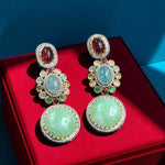 Multicolor Gemstone Dangler Earrings with Pink Stone Centerpiece Statement Handmade Jewelry