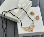 Gold Mangalsutra Necklace Set with Matching Diamond Stud Earrings | Indian Mangalsutra Set | Traditional Gold Finish Indian Jewellery