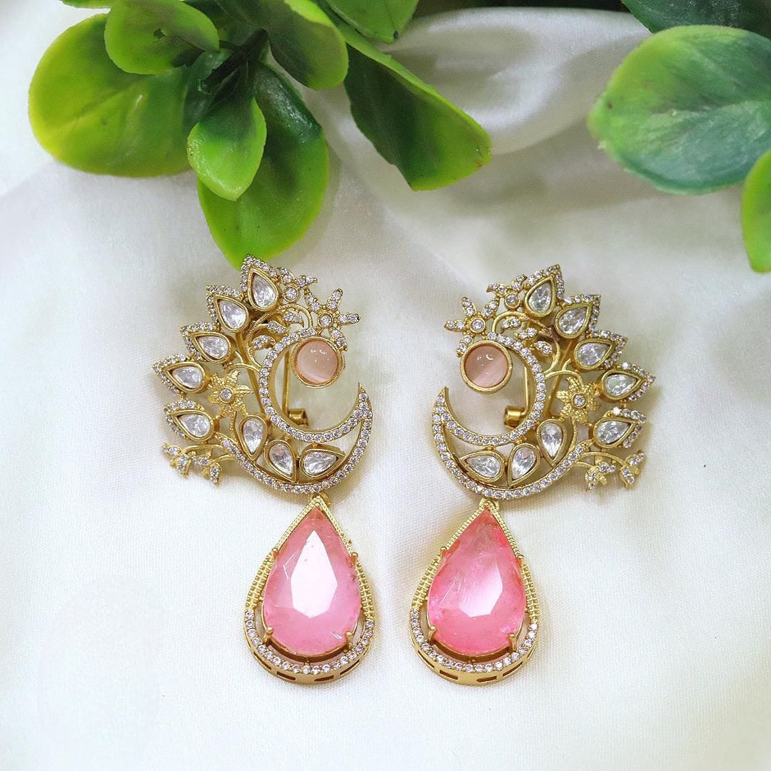 Red Crescent Kundan Drop Earrings – Designer Statement Jewelry