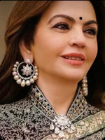 Nita Ambani Inspired Pearl Drop Polki Hoop Earrings Luxury Bridal Statement Jewelry