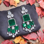 Nita Ambani Inspired Emerald & Diamond Look Dangler Earrings Royal Bridal Statement Jewelry