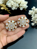 Floral Green Stone Stud Earrings | Gold Plated Party & Ethnic Jewelry for Women