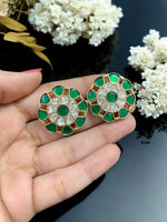 Floral Green Stone Stud Earrings | Gold Plated Party & Ethnic Jewelry for Women