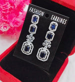 Silver-Plated Green Stone Long Drop Earrings | Stylish Party & Festive Wear Jewelry