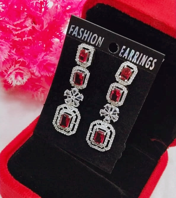 Silver-Plated Green Stone Long Drop Earrings | Stylish Party & Festive Wear Jewelry