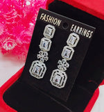 Silver-Plated Green Stone Long Drop Earrings | Stylish Party & Festive Wear Jewelry